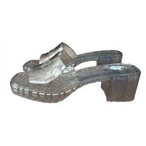 Gucci Women's Transparent Clear Jelly PVC Logo Slide Heeled Sandals Size 39